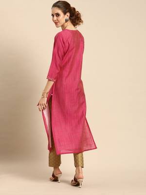Pink Embroidered Straight Kurta 4