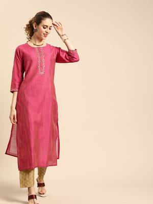 Pink Embroidered Straight Kurta 5