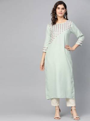 Blue & Red Mirror Work Yoke Design Straight Kurta 1