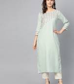 Blue & Red Mirror Work Yoke Design Straight Kurta