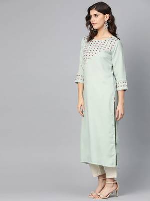 Blue & Red Mirror Work Yoke Design Straight Kurta 2
