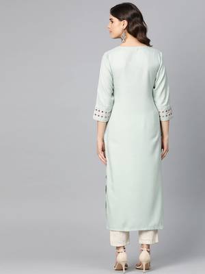 Blue & Red Mirror Work Yoke Design Straight Kurta 3