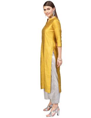 Mustard Yellow Woven Design Straight Kurta 2