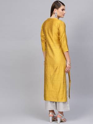 Mustard Yellow Woven Design Straight Kurta 3