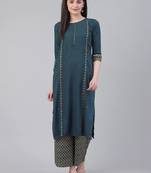 Teal Blue & Golden Zari Embroidered Detail Kurta with Palazzos