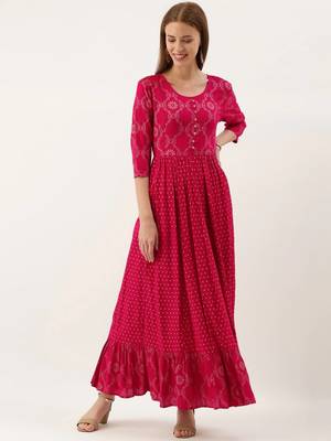 Women Pink & Gold Toned Foil Printed Anarkali Kurta 1