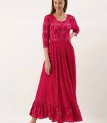 Women Pink & Gold Toned Foil Printed Anarkali Kurta