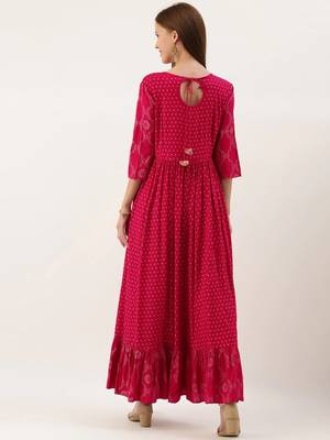 Women Pink & Gold Toned Foil Printed Anarkali Kurta 2