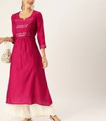 Women Magenta & Silver Toned Embellished A Line Kurta