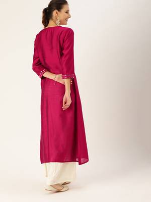 Women Magenta & Silver Toned Embellished A Line Kurta 3