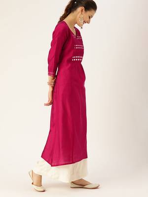 Women Magenta & Silver Toned Embellished A Line Kurta 4
