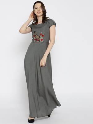Women Grey Solid Maxi Dress 1