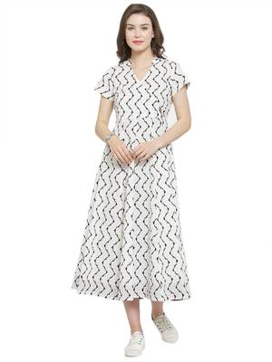 Women White Printed Fit and Flare Dress 1