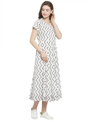 Women White Printed Fit and Flare Dress 2