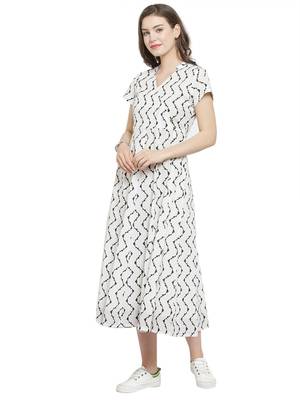Women White Printed Fit and Flare Dress 4