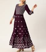 Women Burgundy & White Printed Anarkali Kurta