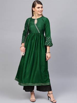 Green Embroidered Anarkali Silk Kurta 1