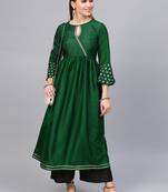 Green Embroidered Anarkali Silk Kurta