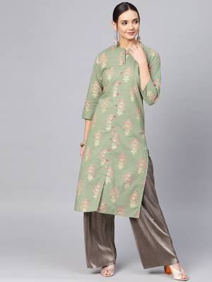 Women Green Printed Straight Kurta 1