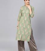 Women Green Printed Straight Kurta