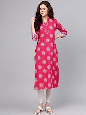 Women Pink & White Printed Straight Kurta 1