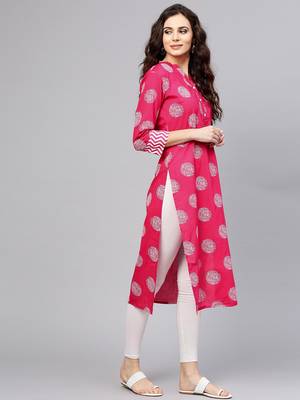 Women Pink & White Printed Straight Kurta 2