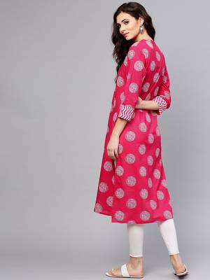 Women Pink & White Printed Straight Kurta 3