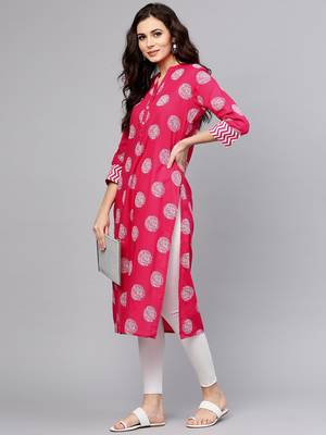 Women Pink & White Printed Straight Kurta 4