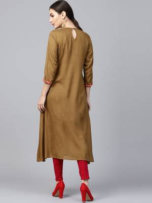 Olive Embroidered Flared Kurta 3
