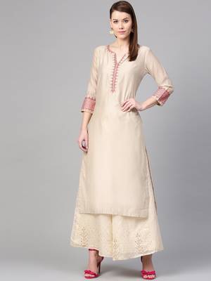 Beige Solid Straight Kurta 1