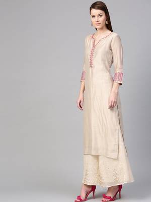 Beige Solid Straight Kurta 2