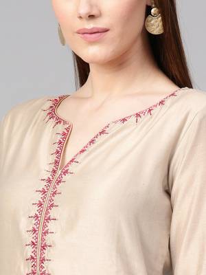 Beige Solid Straight Kurta 3