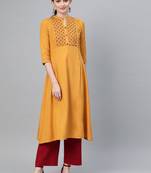 Mustard a Line Pleated Kurta