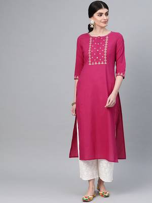 Wine Straight Kurta With Floral Zari Embroidery On Yoke And Sleeves 4
