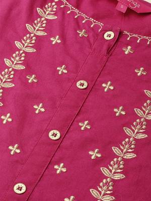 Wine Straight Kurta With Floral Zari Embroidery On Yoke And Sleeves 5