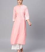 Women Peach Coloured Yoke Design Straight Kurta