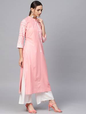 Women Peach Coloured Yoke Design Straight Kurta 2