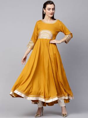 Mustard Embroidered A Line Kurta 1