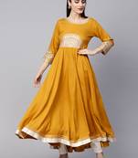 Mustard Embroidered A Line Kurta