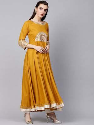Mustard Embroidered A Line Kurta 2