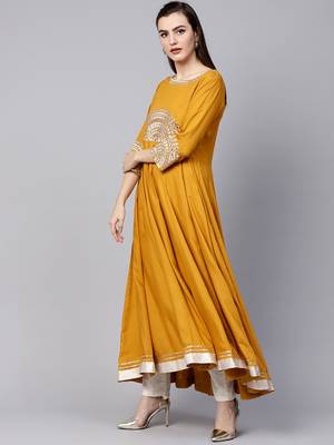 Mustard Embroidered A Line Kurta 3