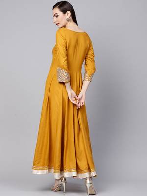 Mustard Embroidered A Line Kurta 4