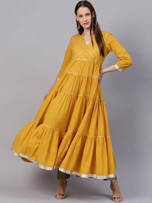 Mustard Yellow Solid Tiered Anarkali Kurta 1