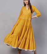 Mustard Yellow Solid Tiered Anarkali Kurta