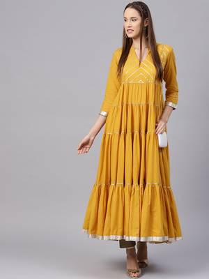 Mustard Yellow Solid Tiered Anarkali Kurta 4