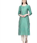 Women Green Silk Woven Design Straight Kurta