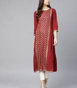 Maroon & Golden Printed Straight Kurta