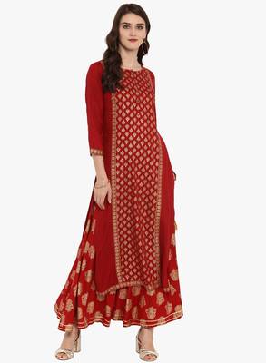 Maroon & Golden Printed Straight Kurta 3