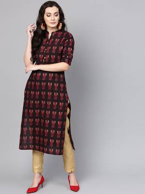 Black & Maroon Printed Straight Kurta 1
