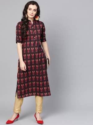Black & Maroon Printed Straight Kurta 2